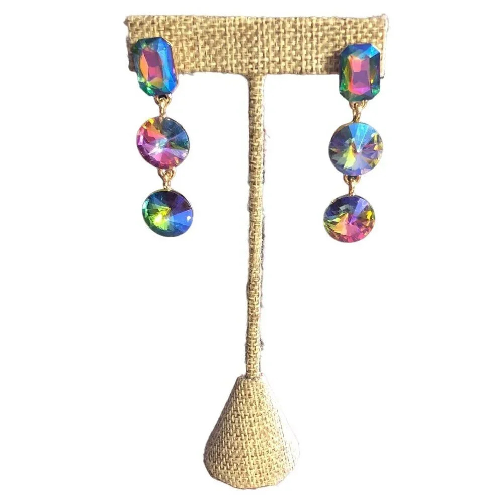 NATASHA 2" H x 1/2" W Pierced Arora Borealis Daggle Women's Earrings New